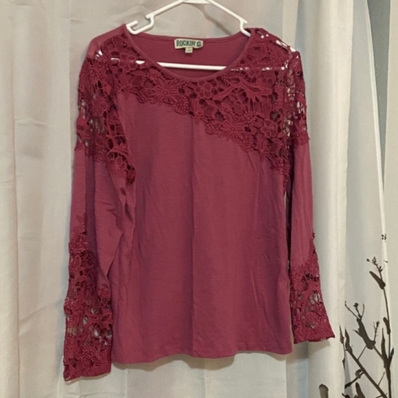 Rockin C Tops - Women's Large ROCKIN C Pink Lace Top Cavender's